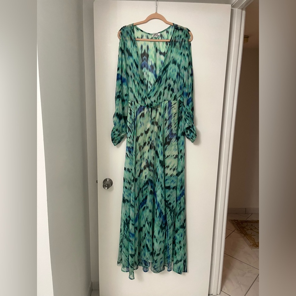 Elegant Green and Blue Maxi Dress